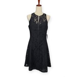 Prosecco Fit & Flare Lace Dress Split Neckline Sleeveless Black Size 10 New
